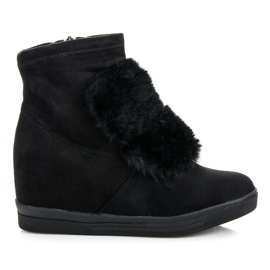 Sneakers con zeppa con pelliccia nero