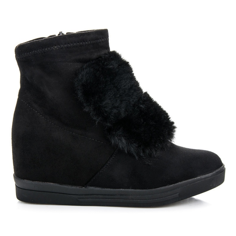 Sneakers con zeppa con pelliccia nero