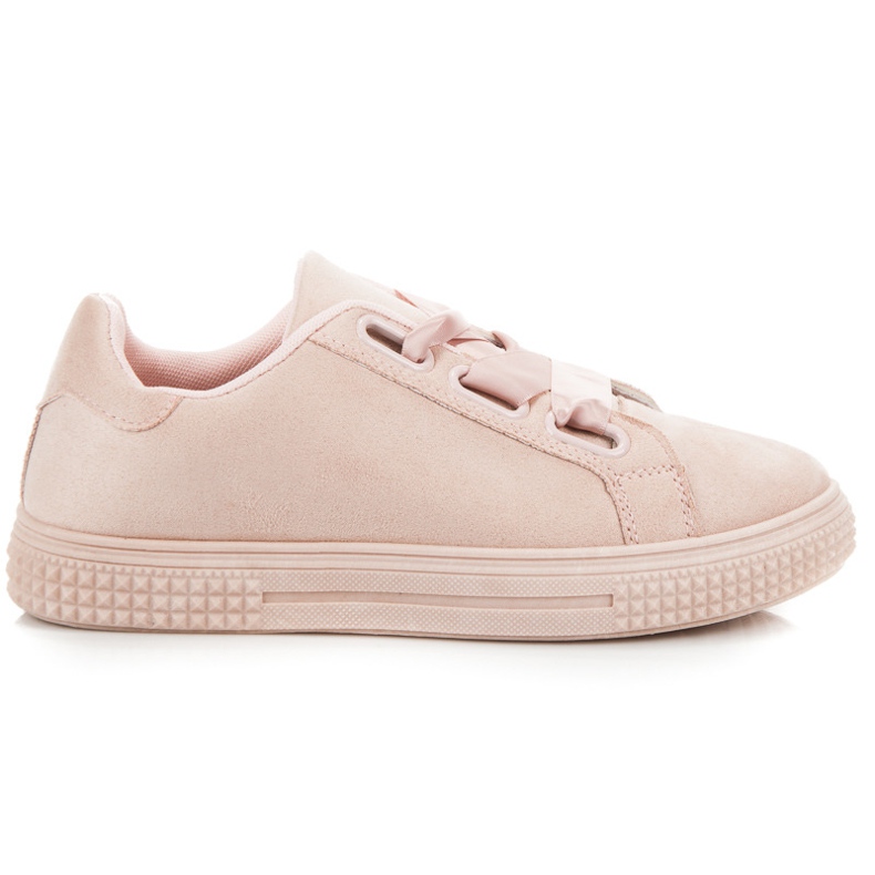 Sneakers in camoscio allacciate con un nastro rosa