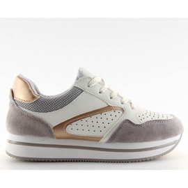 Scarpe sportive bianche con suola alta bianco grigio giallo
