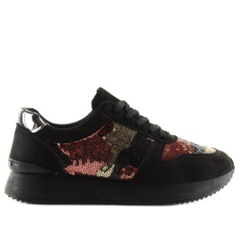 Nero LH10P Scarpe sportive nere con paillettes grigio giallo rosso