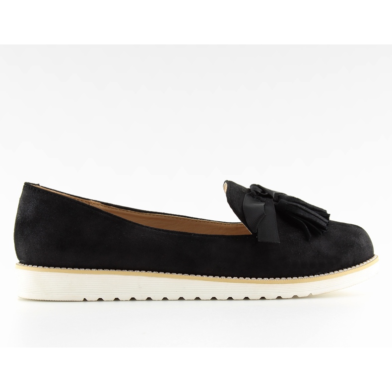 Mocassini da donna neri con frange 7214 Nero
