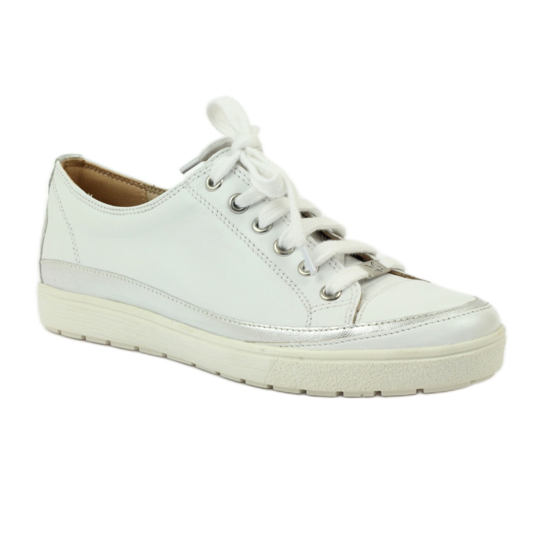 Sneakers sportive da donna Caprice 23654 in pelle bianca e argento grigio