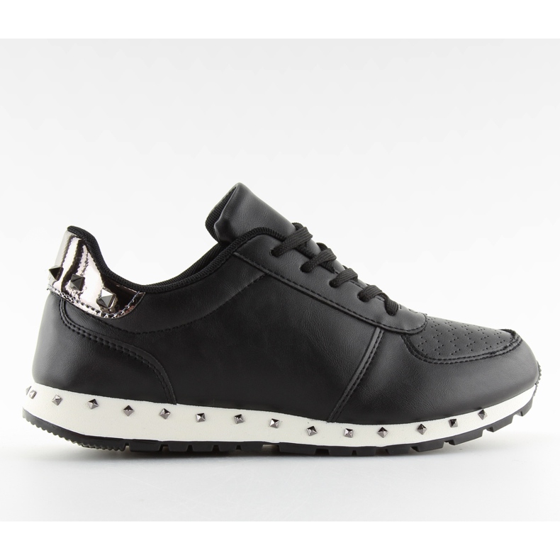 Nero BK-85 Scarpe sportive nere con borchie grigio