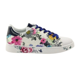 American Club Sneakers americane floreali con inserto in pelle blu navy rosa bianco