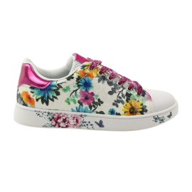 American Club Sneakers americane floreali con inserto in pelle rosa multicolore giallo blu bianco