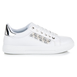 Sneakers bianche con perline bianca