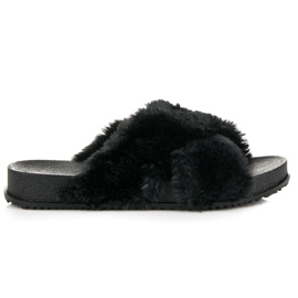 Eleganti pantofole in pelliccia nero