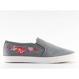 Grigio G1205-9 Sneakers slip-on grigie con delicati ricami