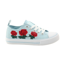 American Club Sneakers con rose ricamate American 17035 rosso blu bianco