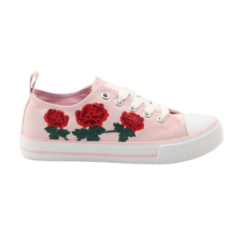 American Club Sneakers con rose ricamate American 17035 rosa rosso verde