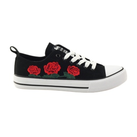 American Club Sneakers con rose ricamate American 17035 rosso nero bianca
