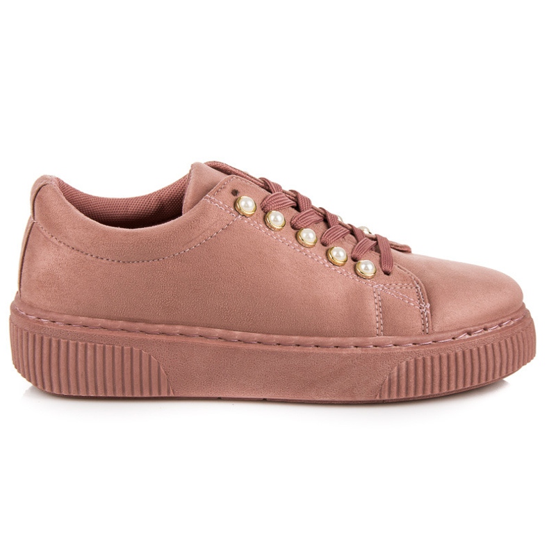 Sneakers In Pelle Scamosciata Con Perle rosa
