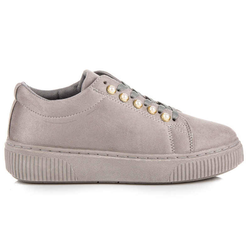 Sneakers In Pelle Scamosciata Con Perle grigio