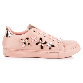 Sneakers In Pelle Scamosciata Con Ornamenti rosa