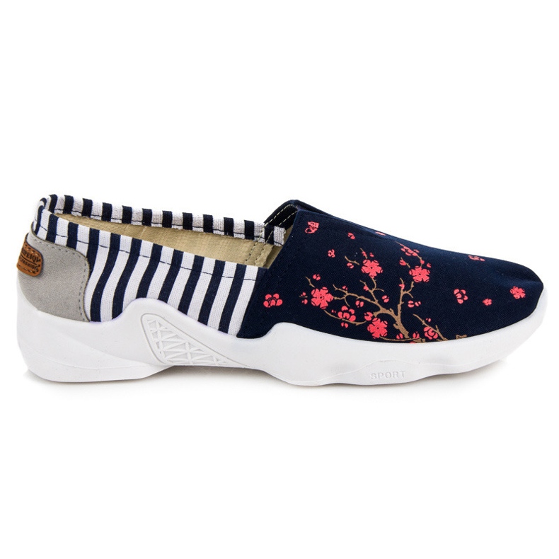 Slipons blu navy con un motivo rosa bianca