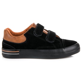 Sneakers in pelle scamosciata con velcro nero marrone