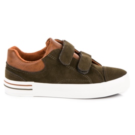 Sneakers in pelle scamosciata con velcro marrone verde