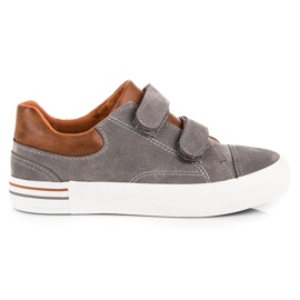 Sneakers in pelle scamosciata con velcro marrone grigio