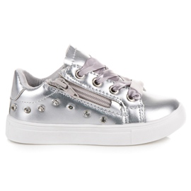 Sneakers argento con nastro grigio