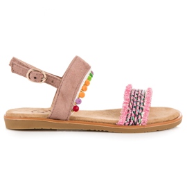 Kylie Sandali in camoscio con pompon rosa