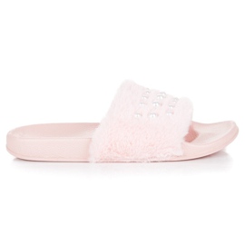 Pantofole Di Pelliccia Con Perle rosa