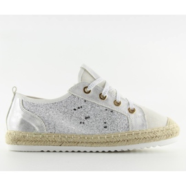 Sneakers espadrillas bianche stringate B-140 White bianco