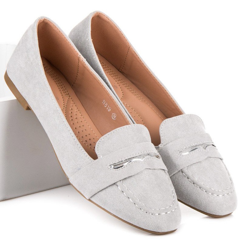 Small Swan Mocassini in pelle scamosciata con broccato grigio