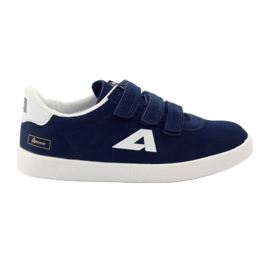 American Club Intarsio sportivo in pelle americana blu navy bianca