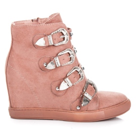 Bestelle Sneakers in camoscio con fibbie rosa