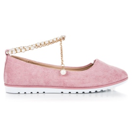 Ballerine in camoscio con perline di vinceza rosa