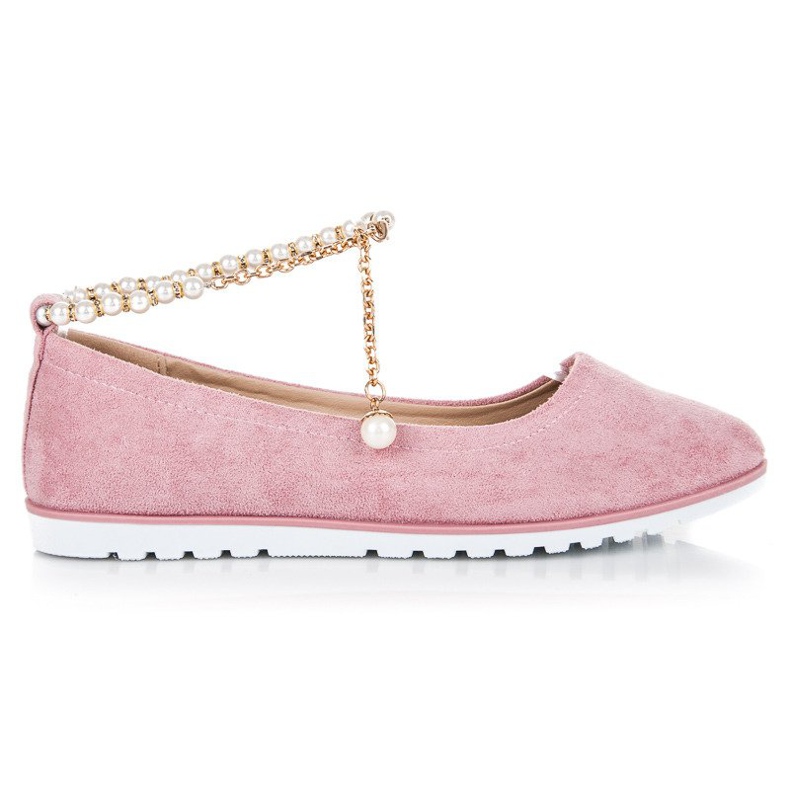 Ballerine in camoscio con perline di vinceza rosa