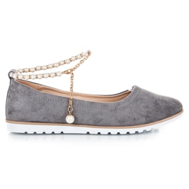 Ballerine in camoscio con perline di vinceza grigio