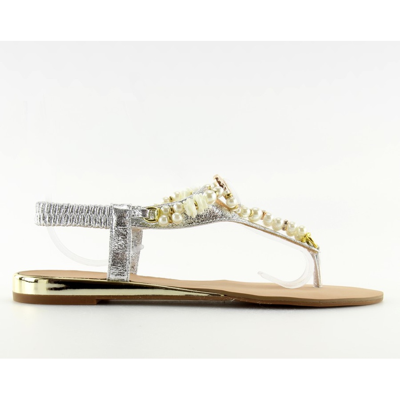 Sandali argento con perle D580 argento grigio