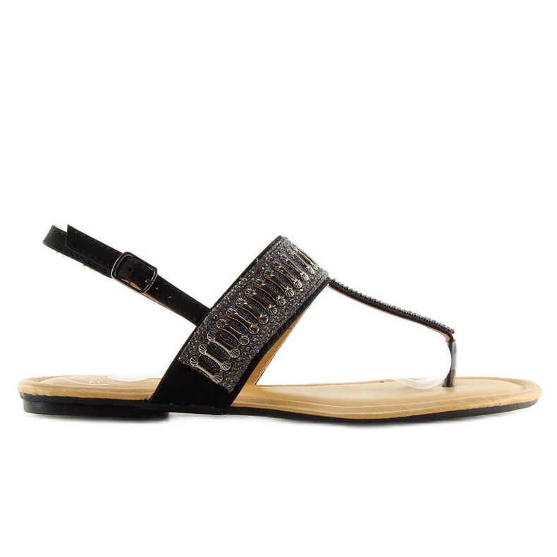 Sandali neri con pietre nere 6700 Nero