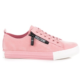 Sneakers in pelle scamosciata sulla piattaforma rosa