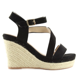 Espadrillas nere su zeppe, nere 333-8 nere nero