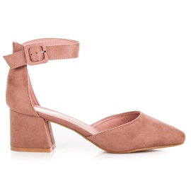 Sandali in suede con tacco basso rosa