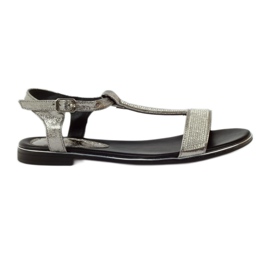 M.Daszyński Sandali flat con strass MR1583 grigio