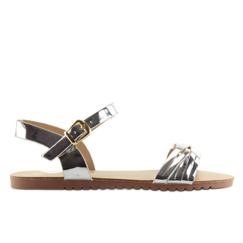 Sandali con strisce argento lucido grigio