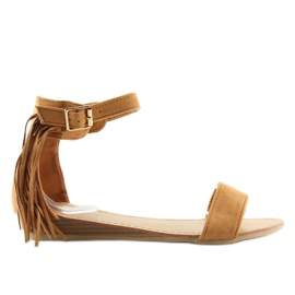 Sandali da donna con frange color cammello marrone