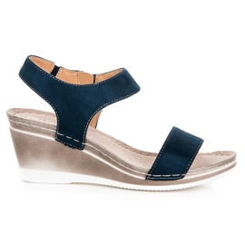Sandali con zeppa in camoscio vinceza blu