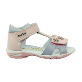 Sandali da ragazza in pelle per velcro 138 rosa bartuś grigio