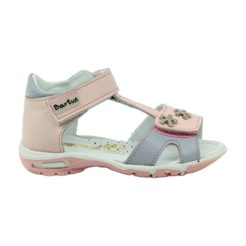Sandali da ragazza in pelle per velcro 138 rosa bartuś grigio