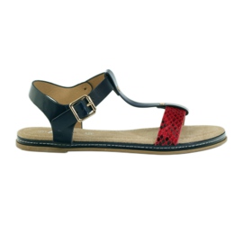 American Club Sandali da donna americani con sottopiede in pelle rosso blu navy
