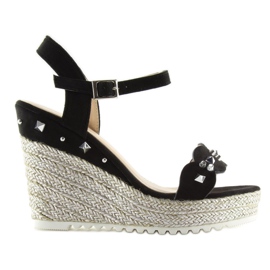 Espadrillas nere su zeppe T682-8 Nero