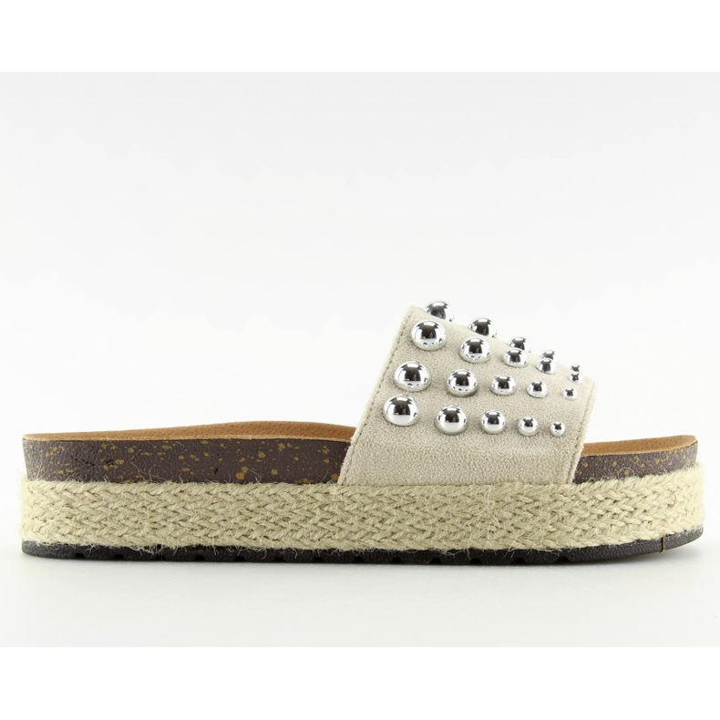 Ciabatte espadrillas con borchie Beige S03