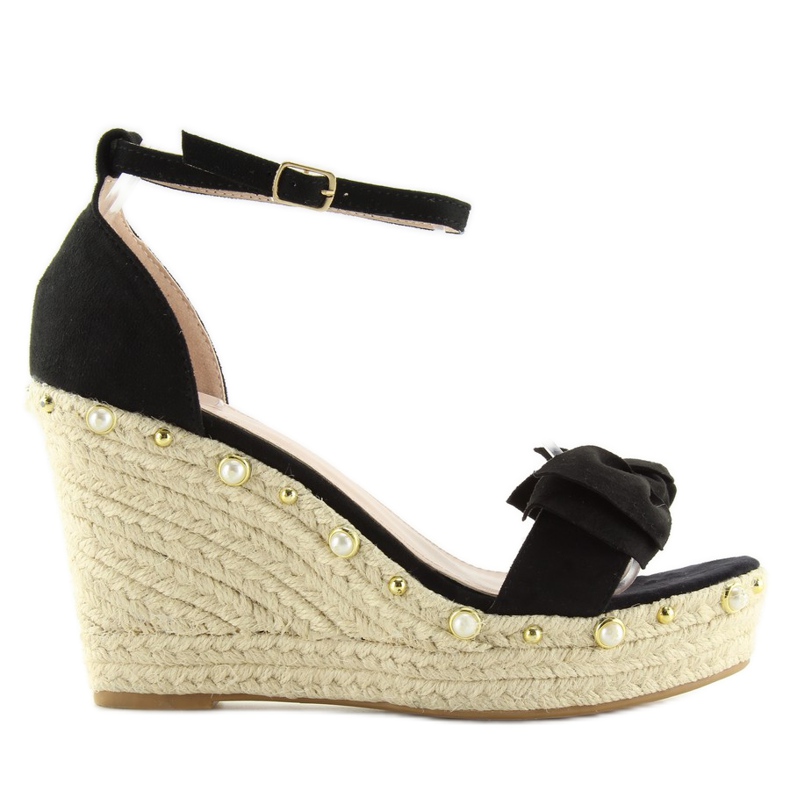 Sandali neri espadrillas con zeppa L2668 nero