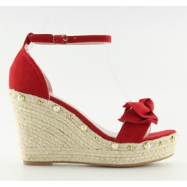 Sandali rossi, espadrillas con zeppa rosso