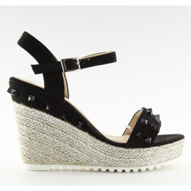Espadrillas nere su zeppe, nere TS-16 nere nero